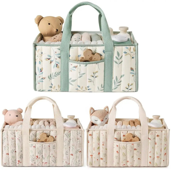 Large Capacity Diaper Organizer Portable Floral Nursery Storage Basket Newborn Essentials Diaper Storage Bag Outdoor Travel