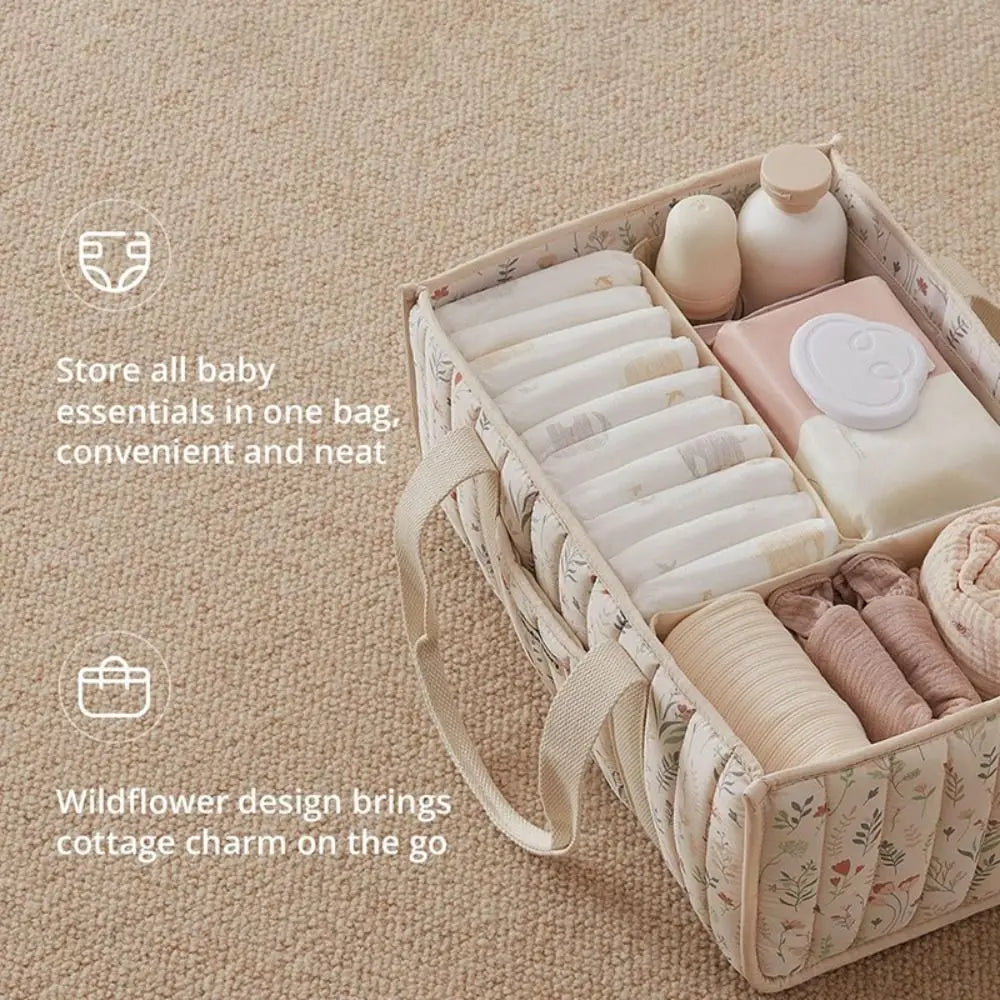 Large Capacity Diaper Organizer Portable Floral Nursery Storage Basket Newborn Essentials Diaper Storage Bag Outdoor Travel