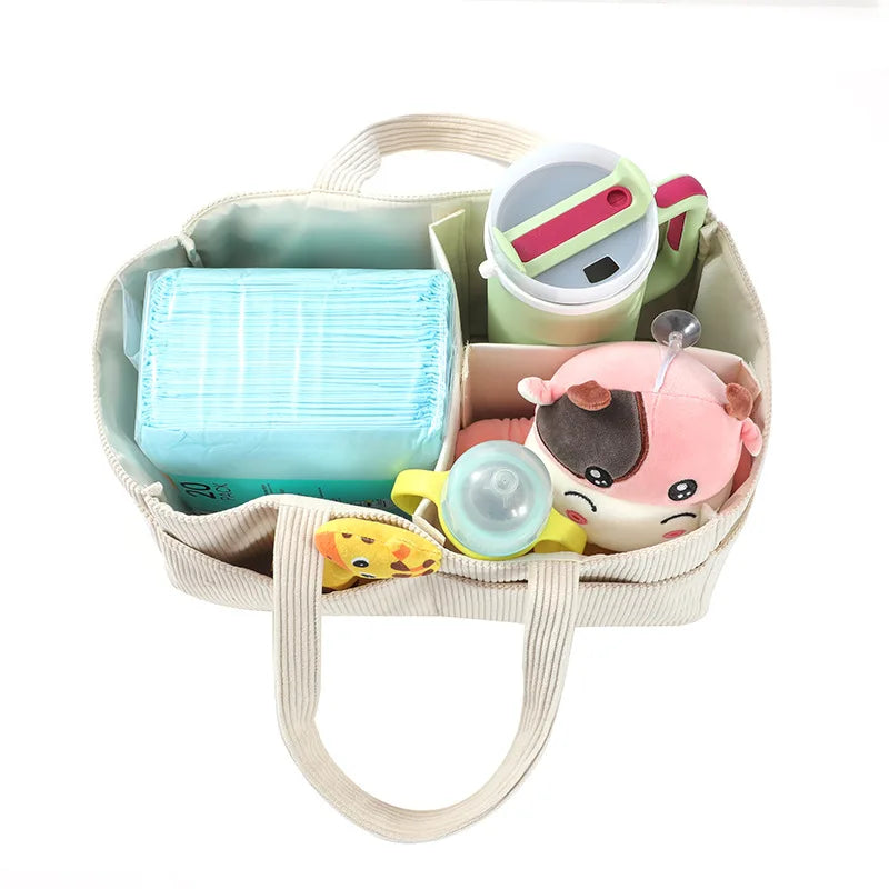 New Corduroy Diaper Caddy Organizer Foldable Multi-Pocket Diaper Storage Basket With Handle Nappy Storage Organizer Newborn