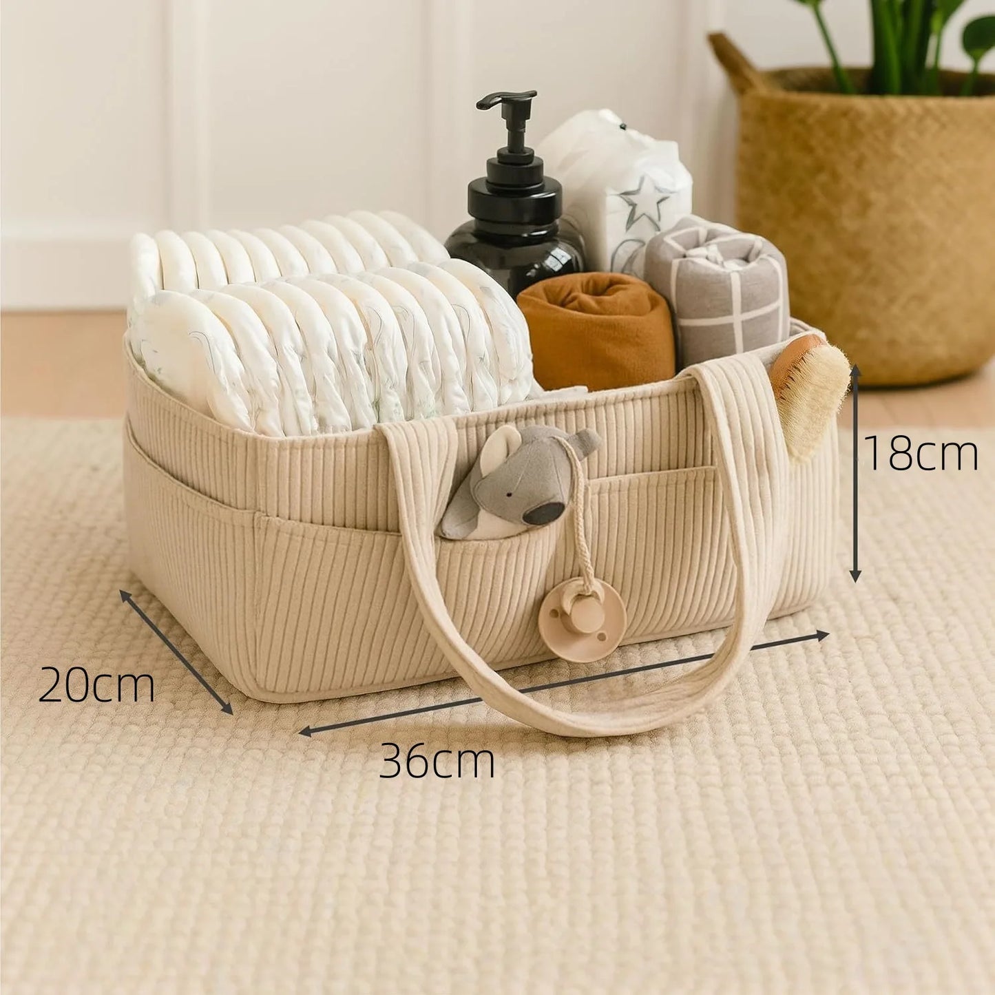 New Corduroy Diaper Caddy Organizer Foldable Multi-Pocket Diaper Storage Basket With Handle Nappy Storage Organizer Newborn