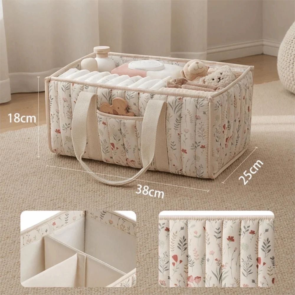 Large Capacity Diaper Organizer Portable Floral Nursery Storage Basket Newborn Essentials Diaper Storage Bag Outdoor Travel