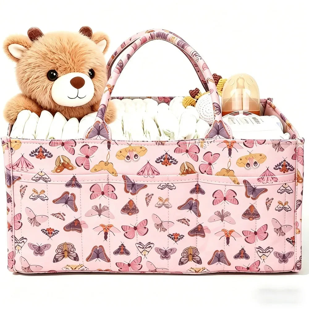 Large Capacity Diaper Organizer Portable Floral Nursery Storage Basket Newborn Essentials Diaper Storage Bag Outdoor Travel
