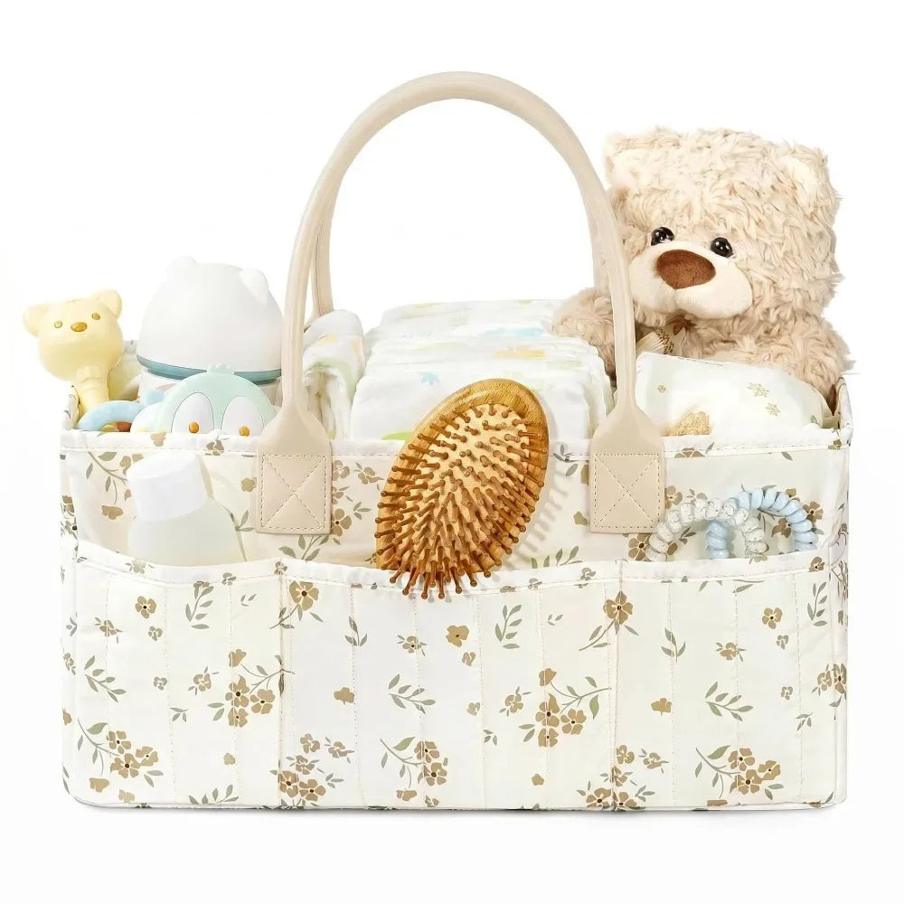 Large Capacity Diaper Organizer Portable Floral Nursery Storage Basket Newborn Essentials Diaper Storage Bag Outdoor Travel