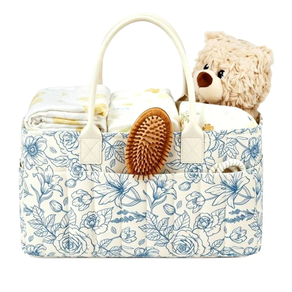 Large Capacity Diaper Organizer Portable Floral Nursery Storage Basket Newborn Essentials Diaper Storage Bag Outdoor Travel