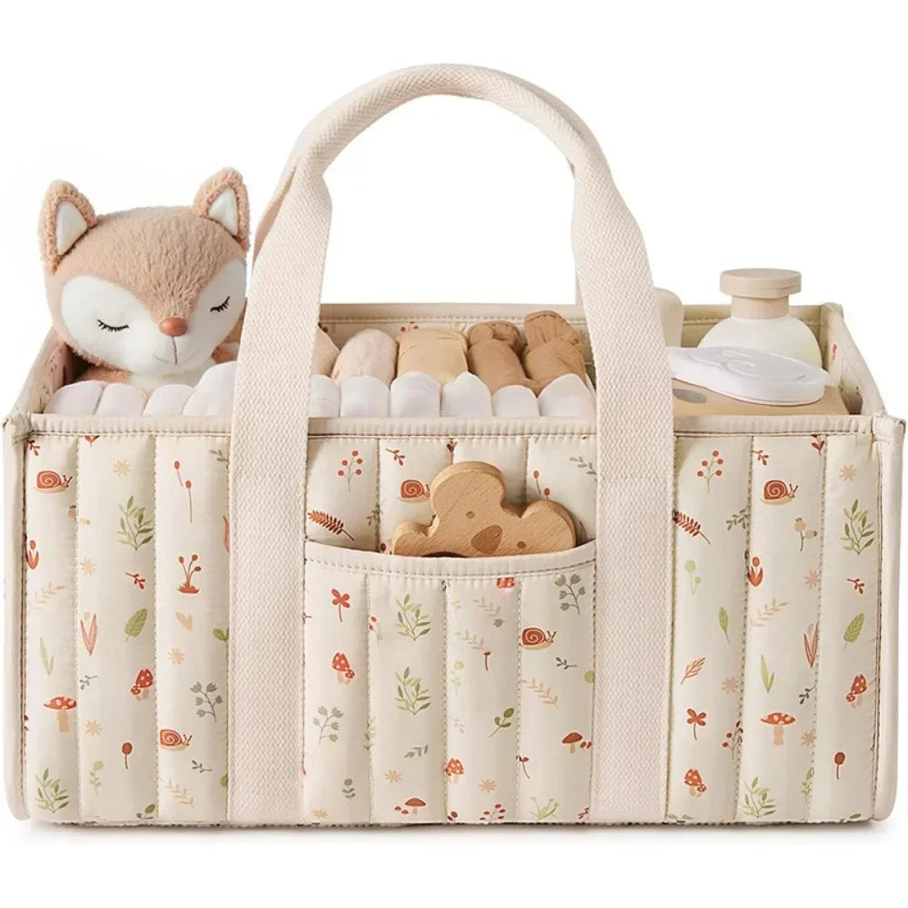 Large Capacity Diaper Organizer Portable Floral Nursery Storage Basket Newborn Essentials Diaper Storage Bag Outdoor Travel