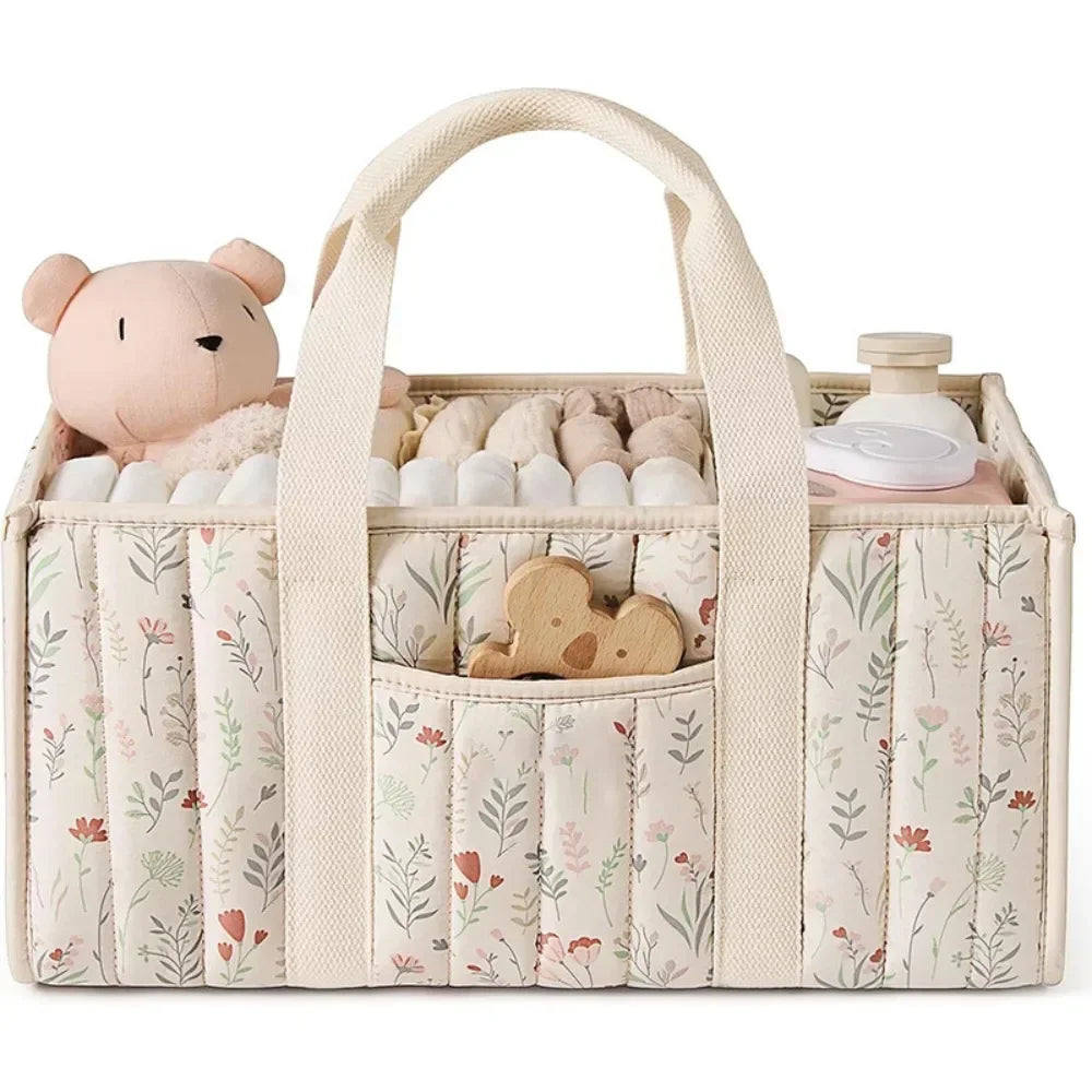Large Capacity Diaper Organizer Portable Floral Nursery Storage Basket Newborn Essentials Diaper Storage Bag Outdoor Travel