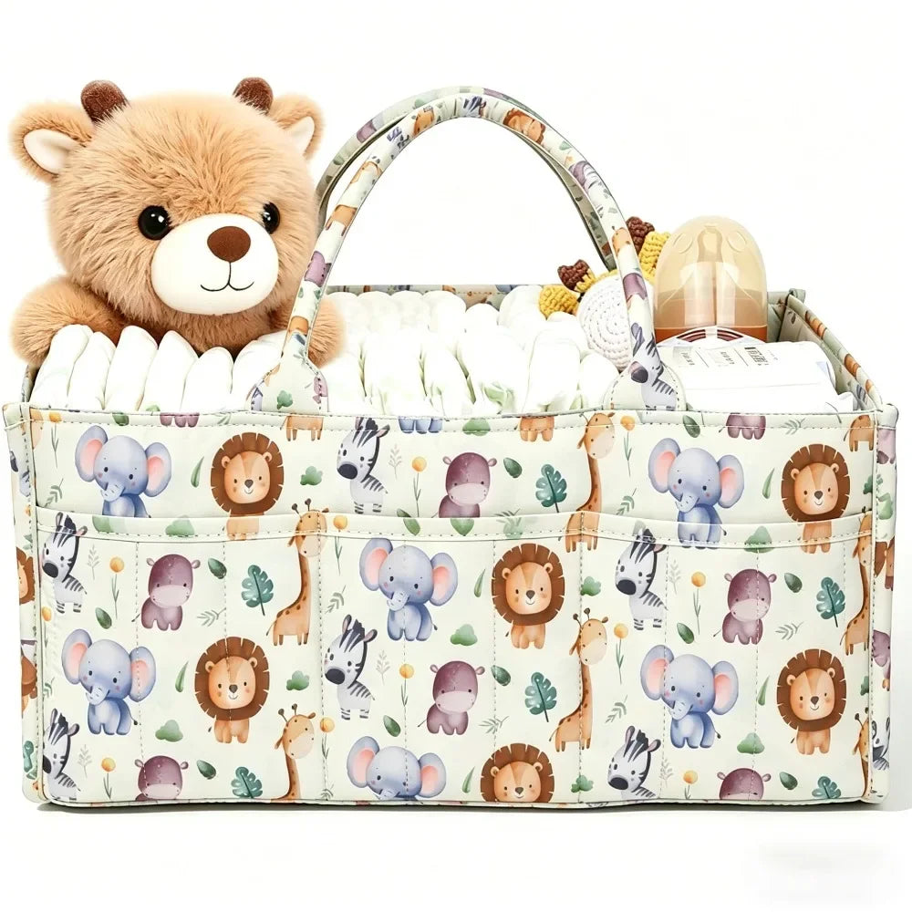 Large Capacity Diaper Organizer Portable Floral Nursery Storage Basket Newborn Essentials Diaper Storage Bag Outdoor Travel