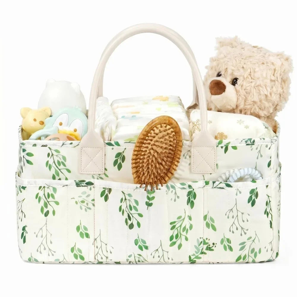 Large Capacity Diaper Organizer Portable Floral Nursery Storage Basket Newborn Essentials Diaper Storage Bag Outdoor Travel